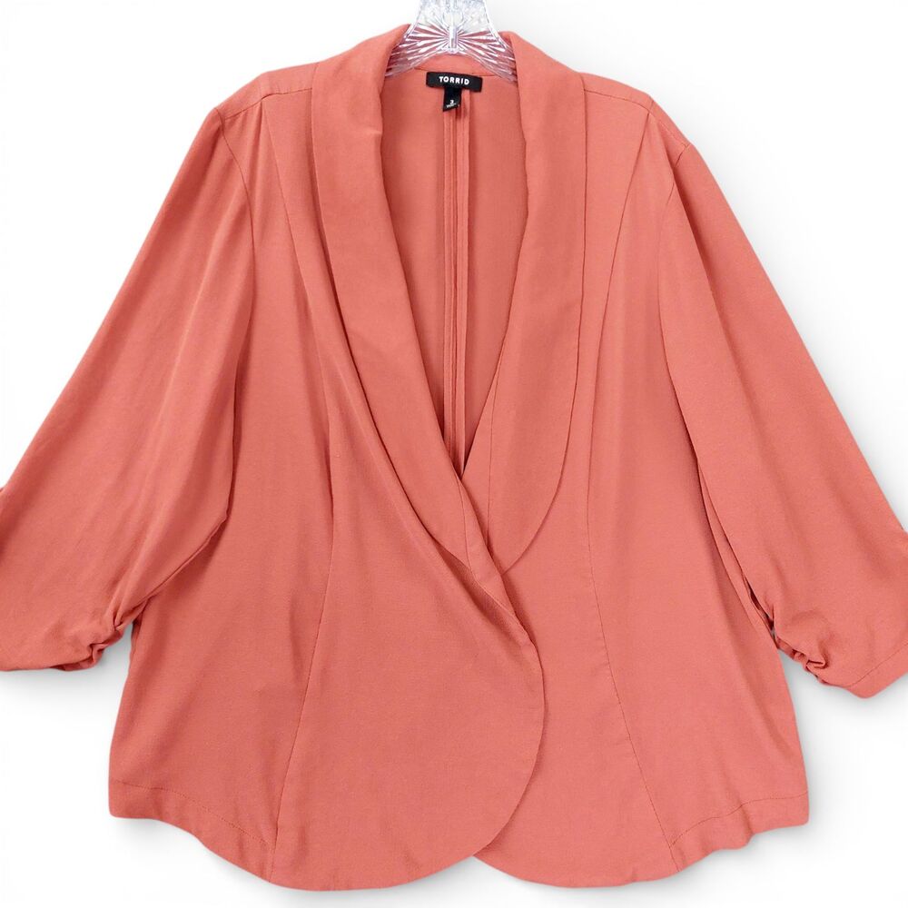 Torrid Womens Sz 3 Coral Open Front Blazer Drape Jacket Plus Size 3X Lightweight